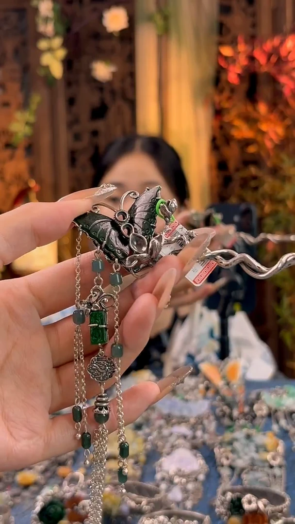 银S925镶嵌挂件翡翠发簪