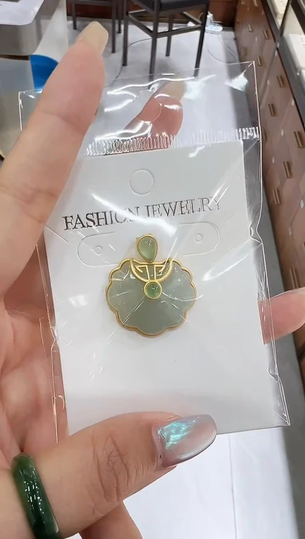 颈饰银S925镀金镶嵌和田玉@@