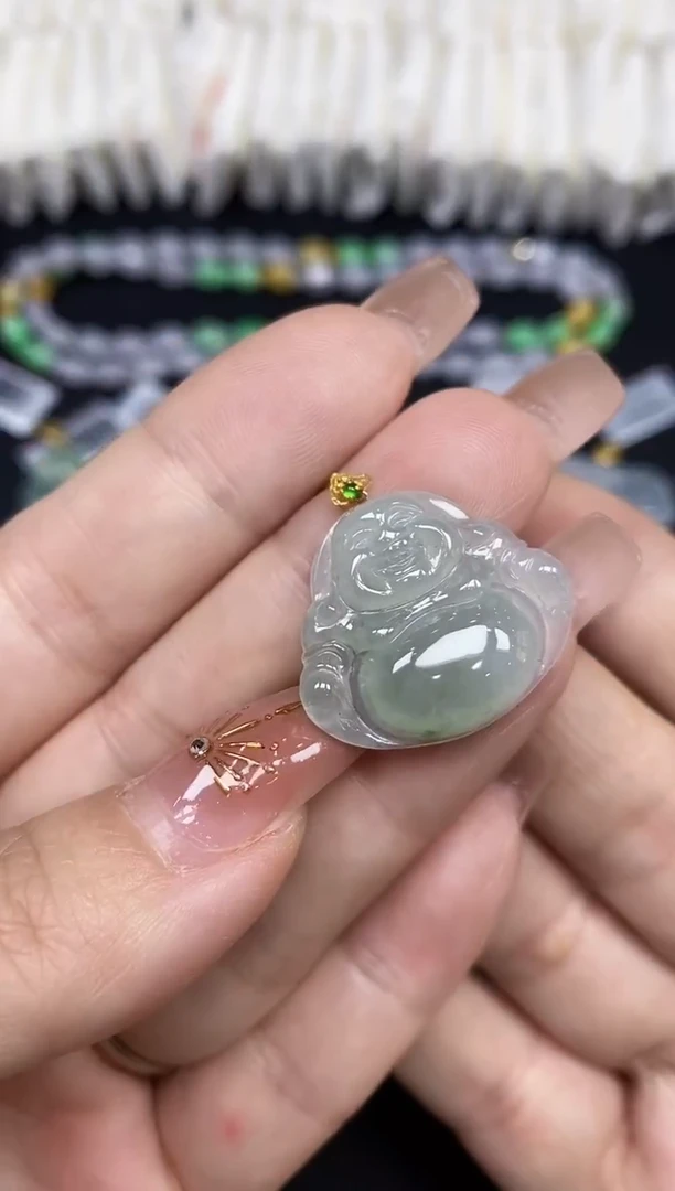 吊坠(不含链)18K金镶嵌翡翠佛公18K金扣镶嵌@@CMT1456-1