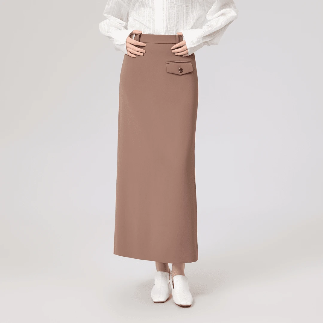 GIRDEAR/哥弟春季新款气质半身裙优雅百搭高腰开叉直筒裙1200360