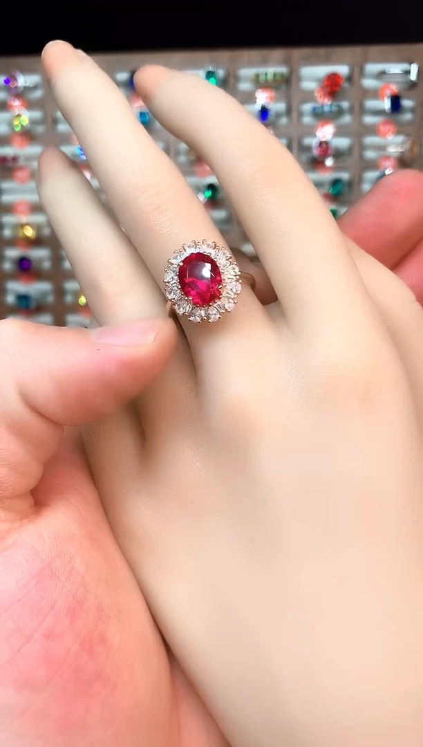 银S925镶嵌戒指红宝石......
