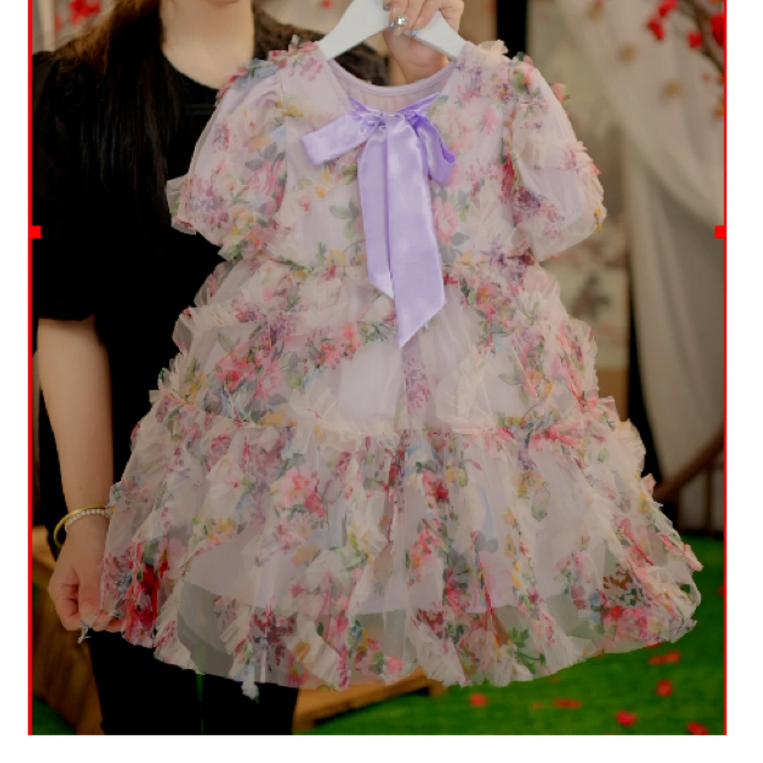 AODUOSEN/奥多森女童连衣裙森系蝴蝶结泡泡袖公主礼服裙