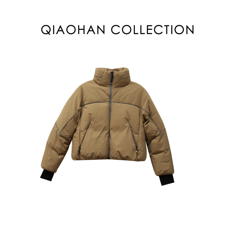 【俏韩—沙丘】设计师厚白鹅绒修身连帽纯色气质轻薄时尚羽绒服9733
