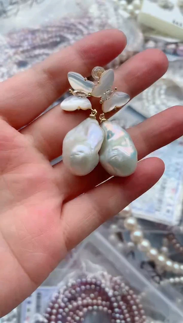 合金耳饰淡水珍珠多样性发其一，非无暇