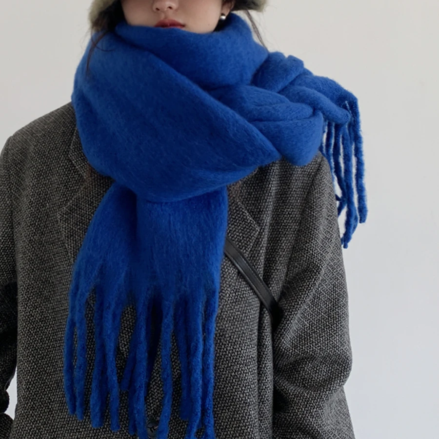 日系纯色流苏加厚马海毛围巾女秋冬季保暖防风抗寒两用披肩围脖潮