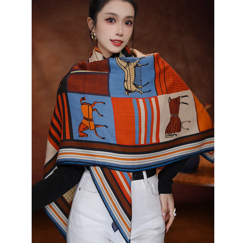 达芬奇密码【马术俱乐部】135cm丝毛70%绵羊毛30%桑蚕丝时尚大方巾