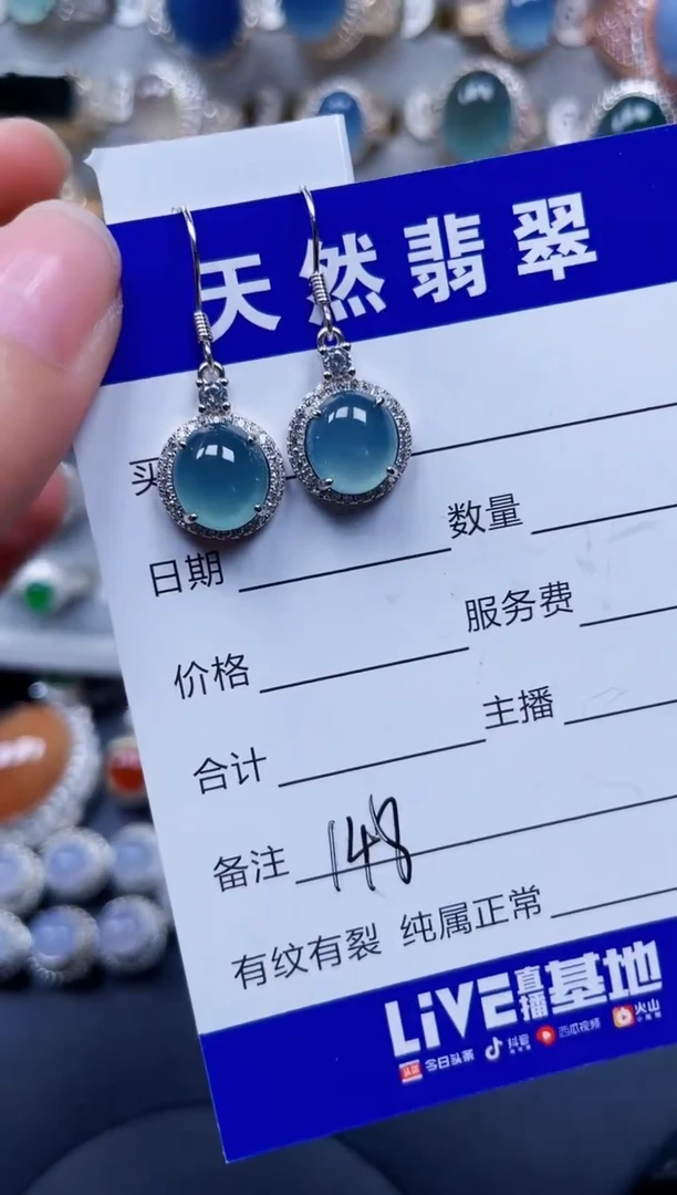 银S925镶嵌翡翠耳饰148
