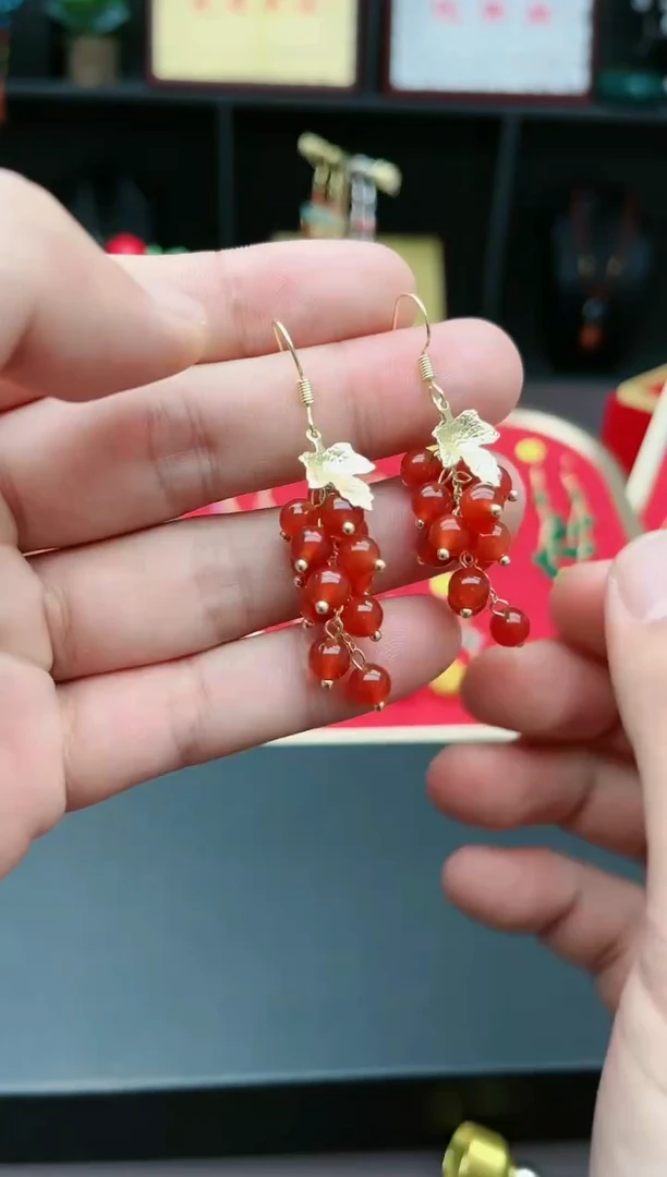 【闪购商品】南红玛瑙耳饰银S925镶嵌207000