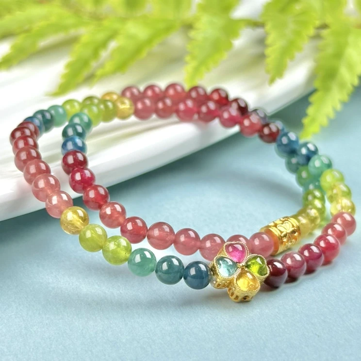 18K金碧玺色标双圈手链5mm（多样性发一）