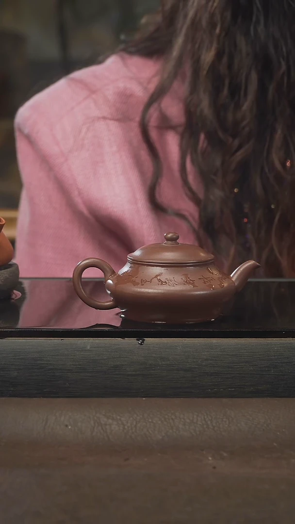 茶壶紫砂51，水扁，紫泥，130cc