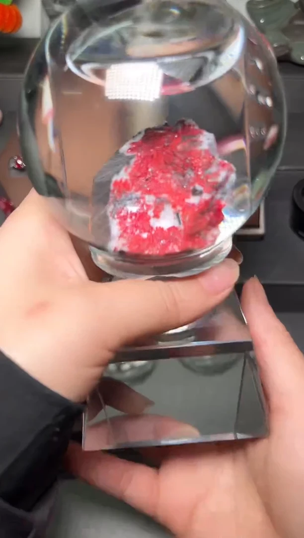 天然辰砂朱砂晶体随型毛料水晶球摆件122501