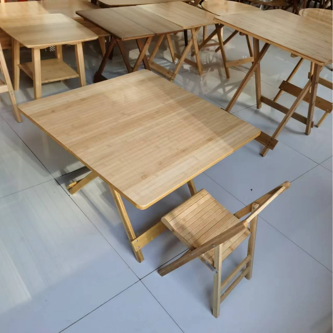 楠竹折叠桌轻奢家用简约桌椅北欧升降方形实木桌