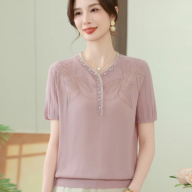 妈妈夏装新中式短袖t恤2025新款母亲节小衫中老年女冰丝国风上衣