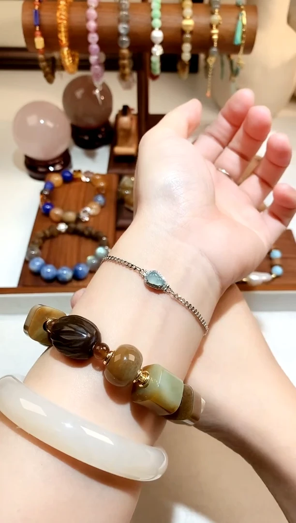 银S925镶嵌手链翡翠蓝水葫芦银手链 多样性发一