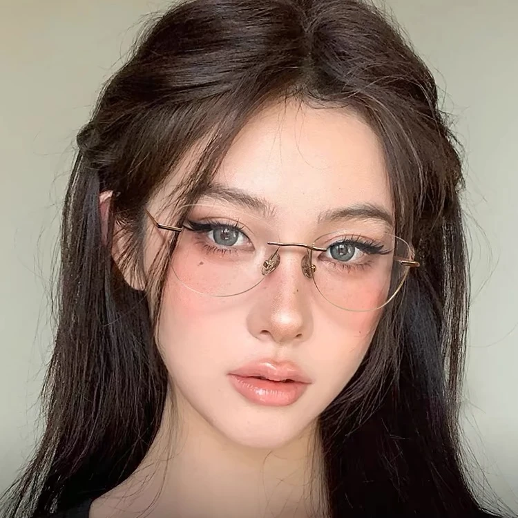 时尚超轻金丝无框切边眼镜男女高级感韩系无边框防蓝光护眼平光镜