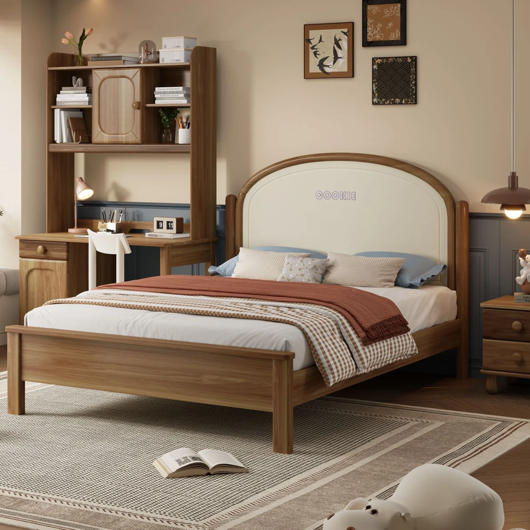 优可佑客中古风纯实木原木桃花芯木乌金木儿童床小户型1.35/1.5米