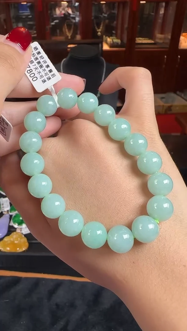 未镶嵌手链翡翠H7800冰绿手珠串11