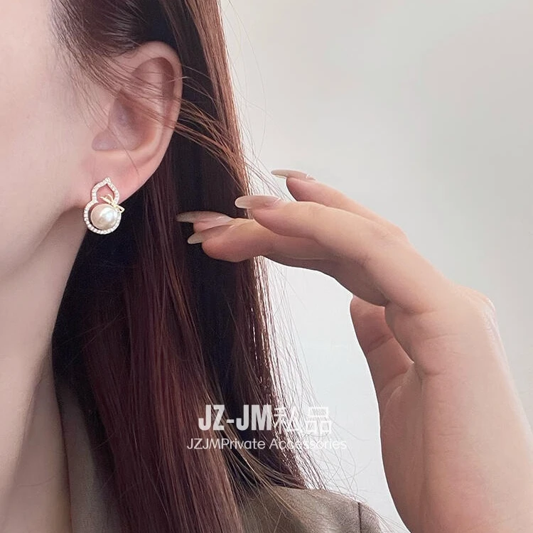 925银耳饰 【JZ-JM私品】ins蝴蝶结葫芦珍珠耳钉几何镂空耳环
