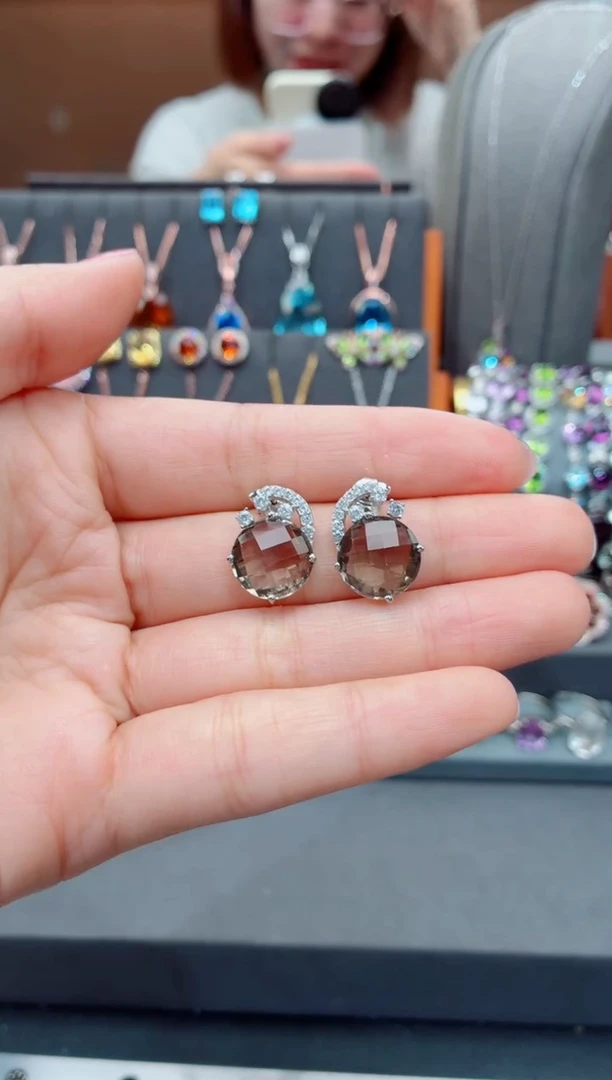 银S925镶嵌耳饰水晶水晶耳饰