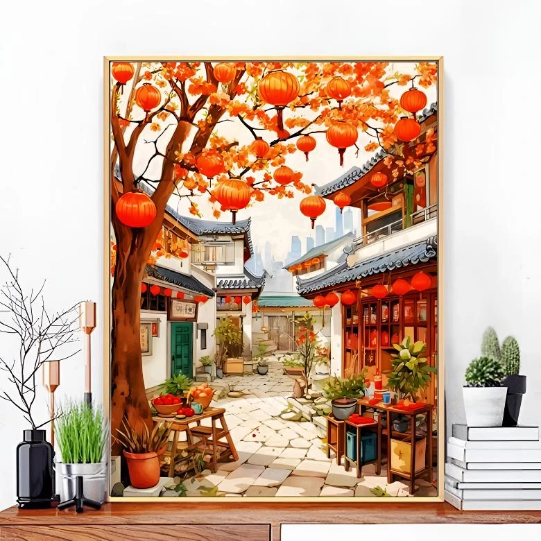 针情针艺十字绣灯笼小巷2025新款客厅卧室书房玄关孕妇解闷56色