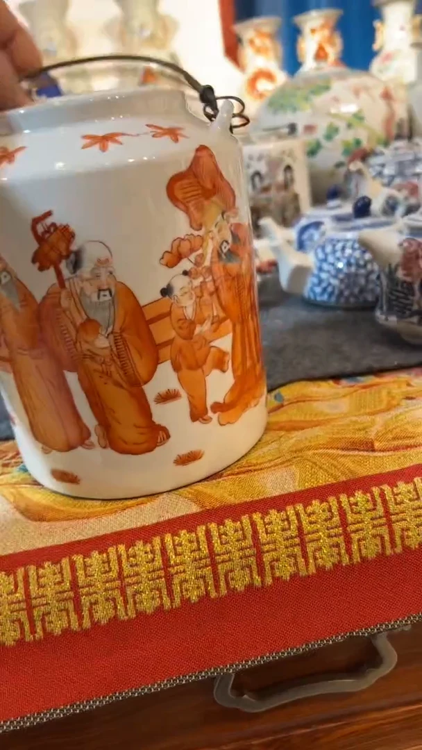 摆件瓷摆件瓷摆件花卉福禄寿喜财提梁壶