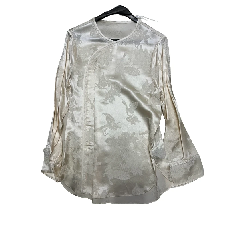 真丝冠乐皱衬衫上衣女春款长袖新款