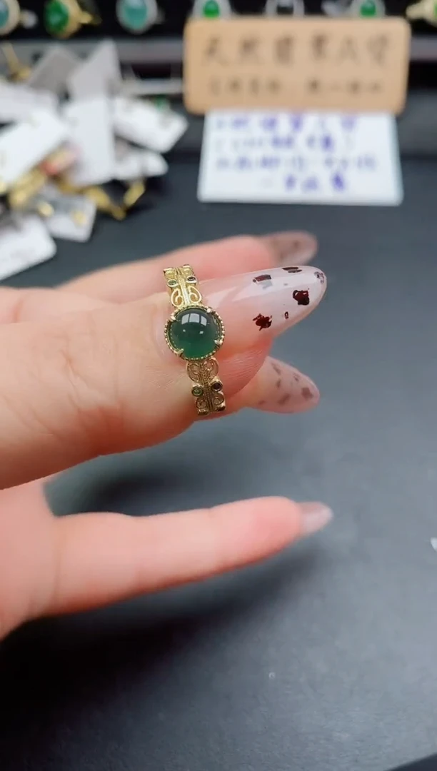 银S925镶嵌戒指翡翠1