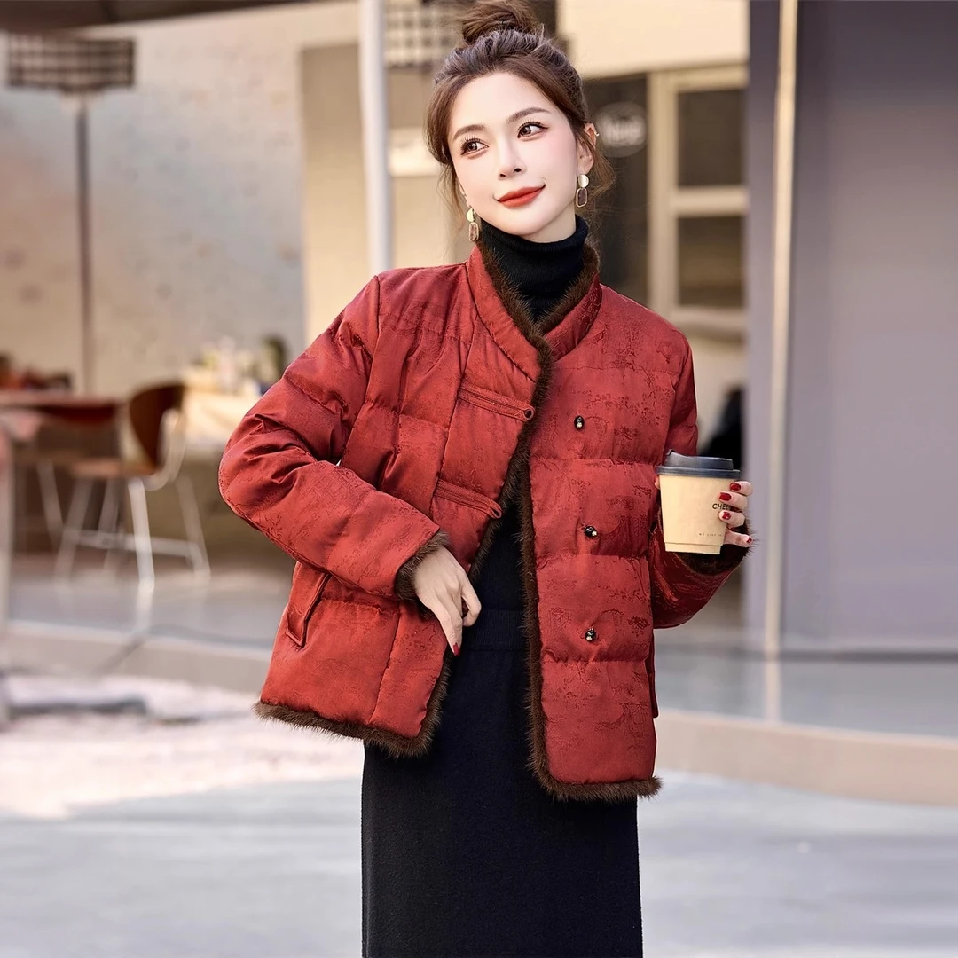 红色流行新中式棉服女2025秋冬季新款高端洋气国风唐装年轻款外套