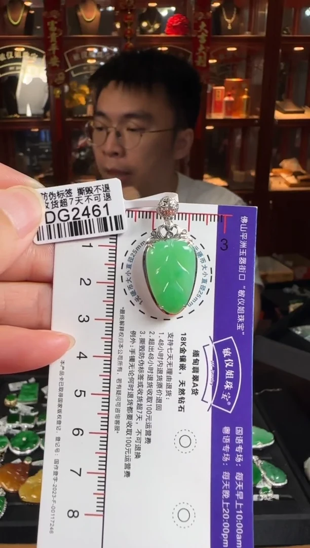 颈饰18K金镶嵌翡翠DG2461绿叶子