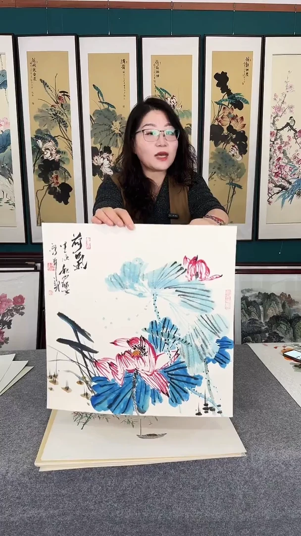 国画50*50荷花软片