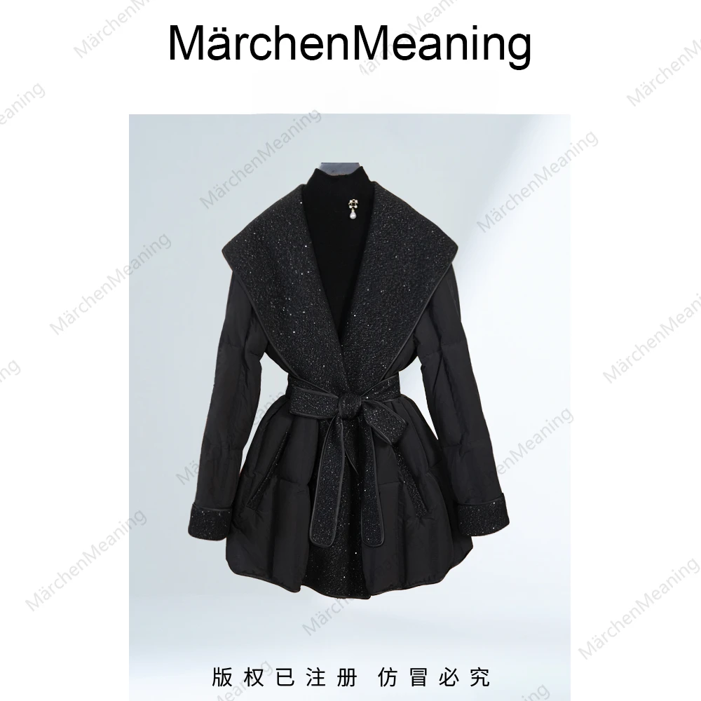 长袖拼接女显瘦鹅绒服黑色短款厚款