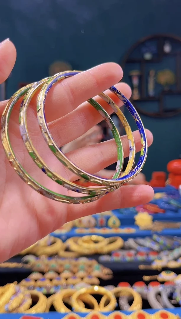 【闪购商品】景泰蓝叮当镯三只黄绿蓝