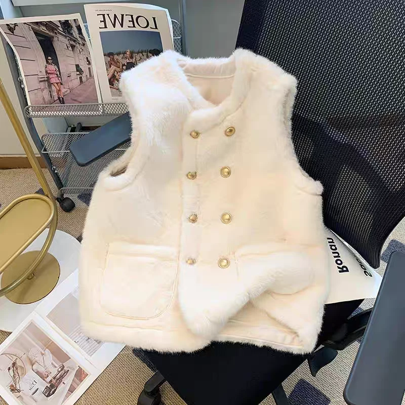 K马甲双排扣保暖宽松型女秋季马夹秋冬加厚冬装冬季