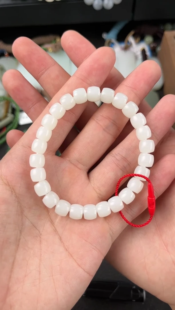 【闪购商品】和田玉手串未镶嵌且末天泰白玉直切手串卡8mm微色差