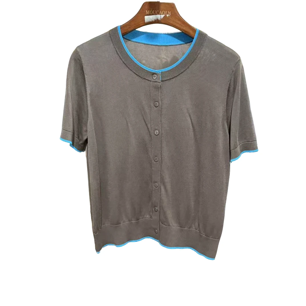 【2514】莱赛尔开衫女款时尚休闲百搭春夏季圆领纯色针织