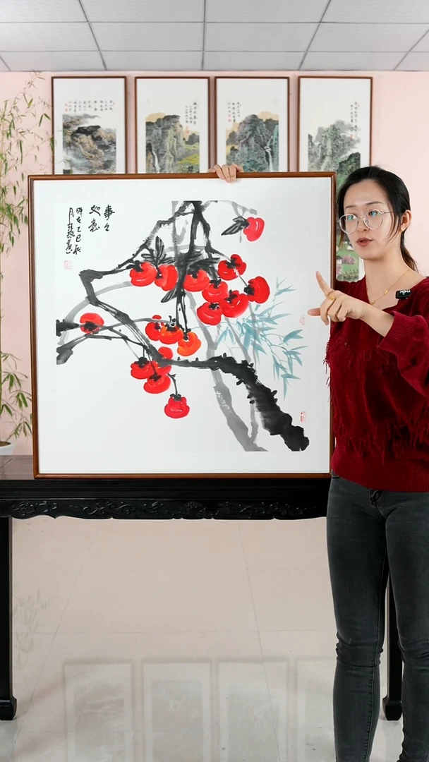 国画用****9汪琼《事事如意》手绘带框82*82厘米