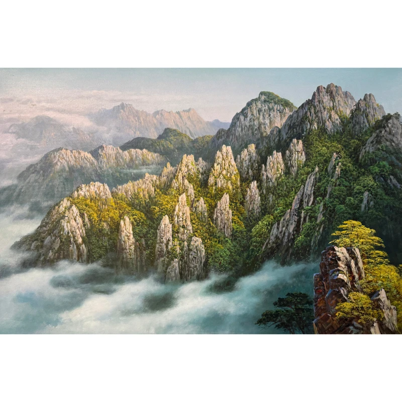 【清仓捡漏】朝鲜油画60x92cm山水 书房餐厅床头收藏精品纯手绘原作