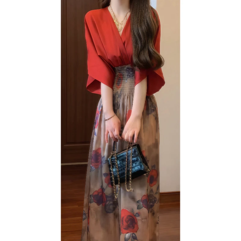 夏季敦煌风高级感设计感油画连衣裙异域风情新疆西藏度假长裙9254