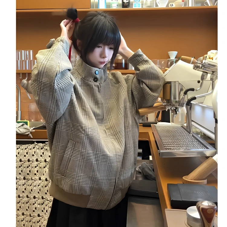美式复古24FW “威尔士亲王” 千鸟格纹哈灵顿夹克休闲短宽外套上衣