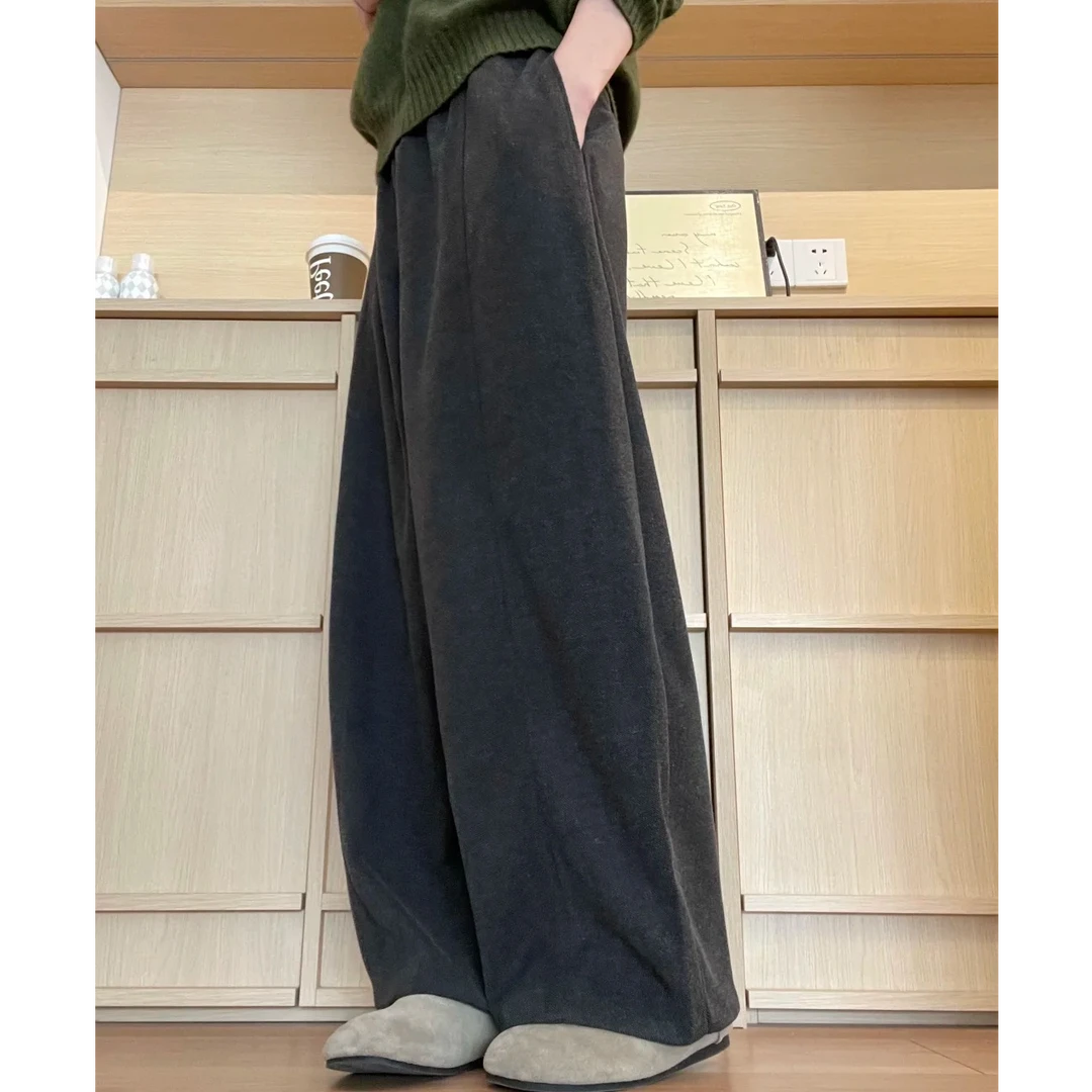 今年流行梧桐裤小个子宽松直筒阔腿裤女秋冬薄绒毛呢裤子休闲长裤