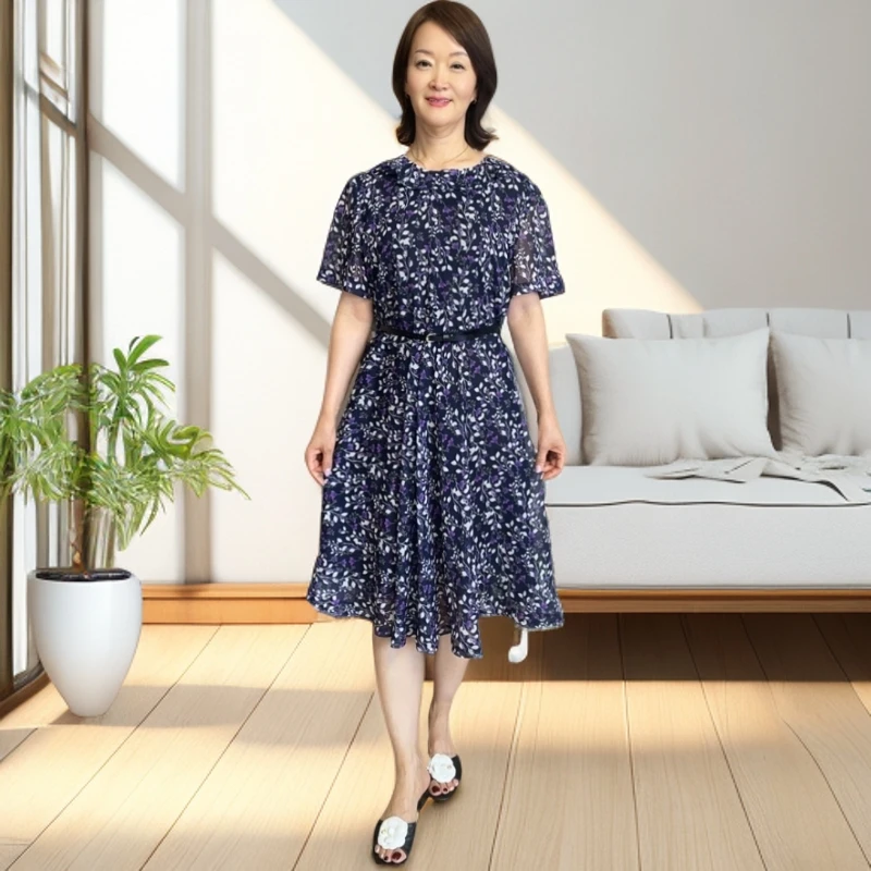 【延姐姐专属】2025新款韩国紫色碎花收腰女士中长款连衣裙