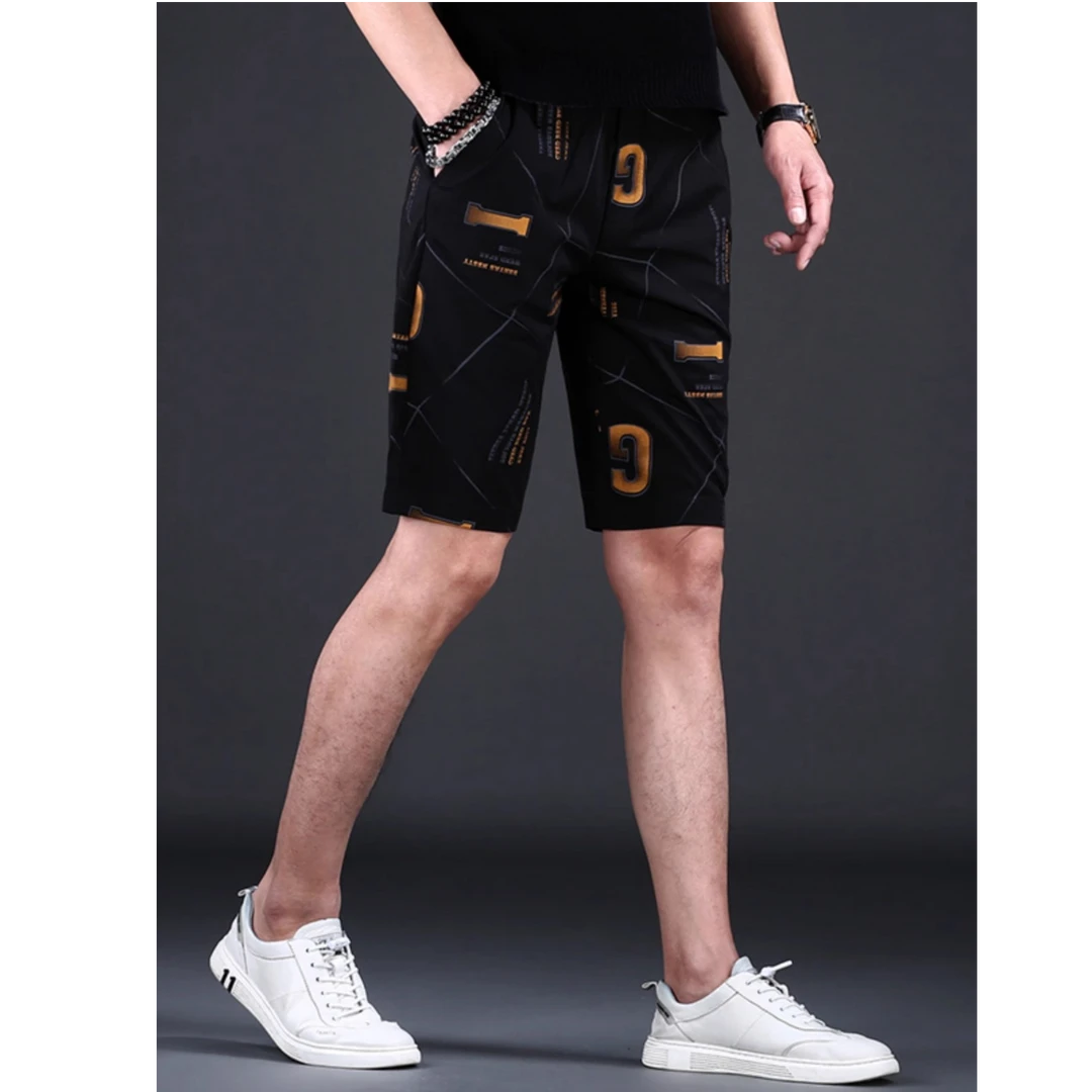 富比莫维夏季薄款短裤男潮牌不规则印花休闲五分裤男士冰丝运动