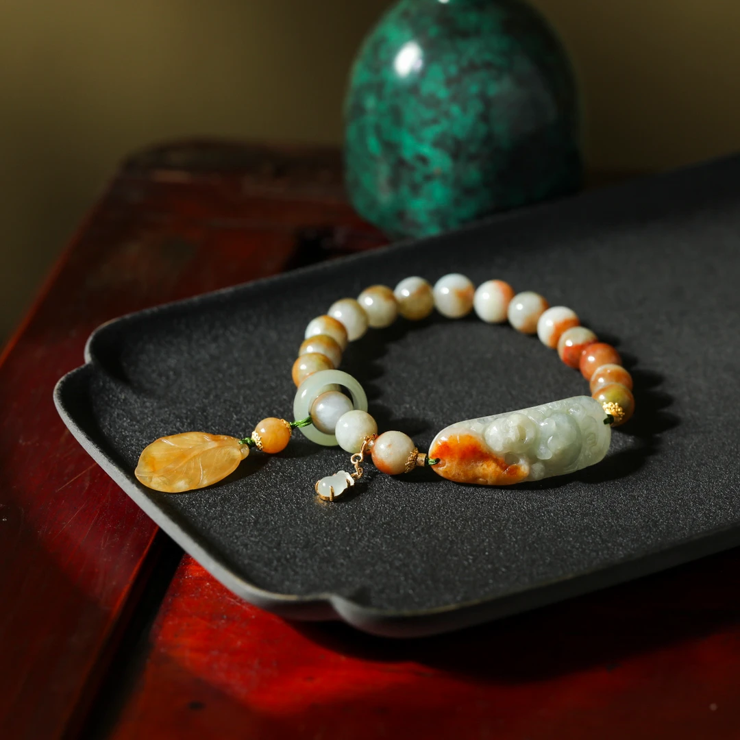 【意婵】天然典藏级腾冲老料翡翠单圈18K金和田玉-908995