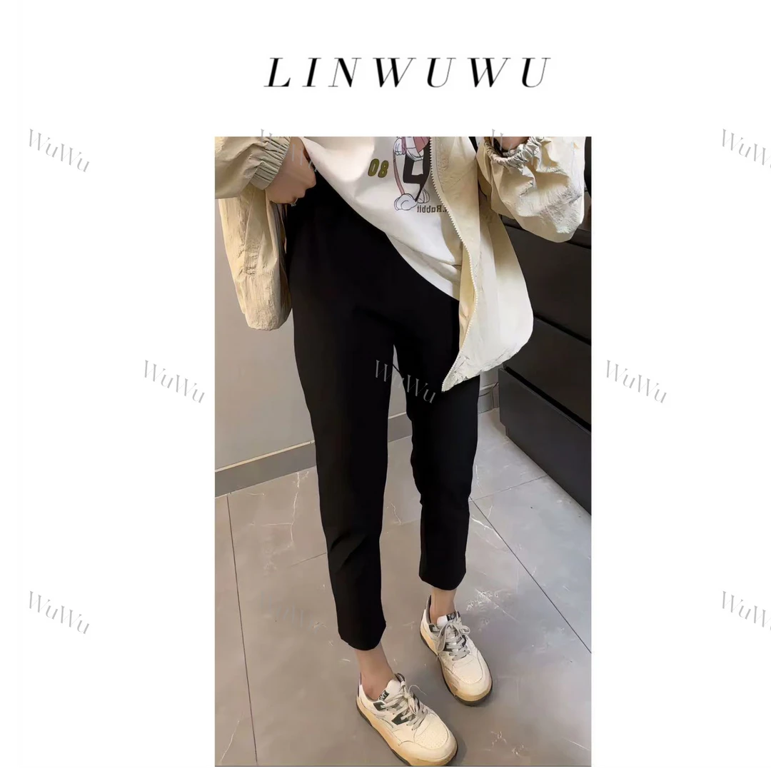 【五五定制】2025新款—夏季时尚舒适薄款纯色松紧腰纸皮休闲裤