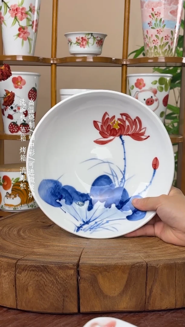 瓷片景德镇手绘釉中彩（食品级）圆深盘