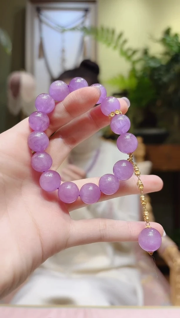 【闪购商品】锂辉石手串18K金镶嵌花环单珠四不提溜紫锂辉手串