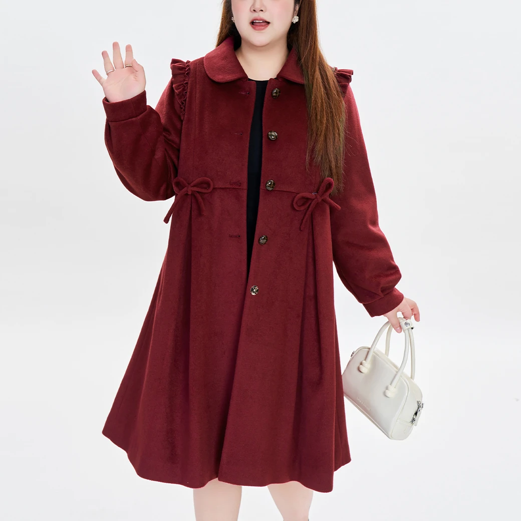 MsShe大码女装2025新款秋装羊毛混纺毛呢棉衣F2409013