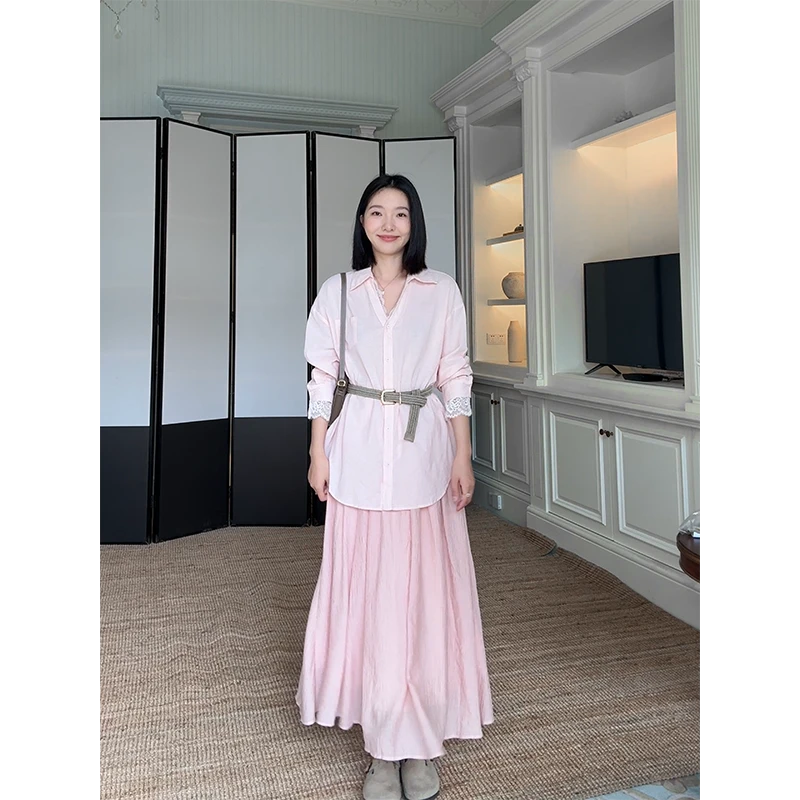 郭九九呢 亚麻棉拼接衬衫半身裙G925A04511