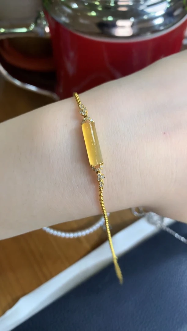 18K金镶嵌手链翡翠黄无事柱手链