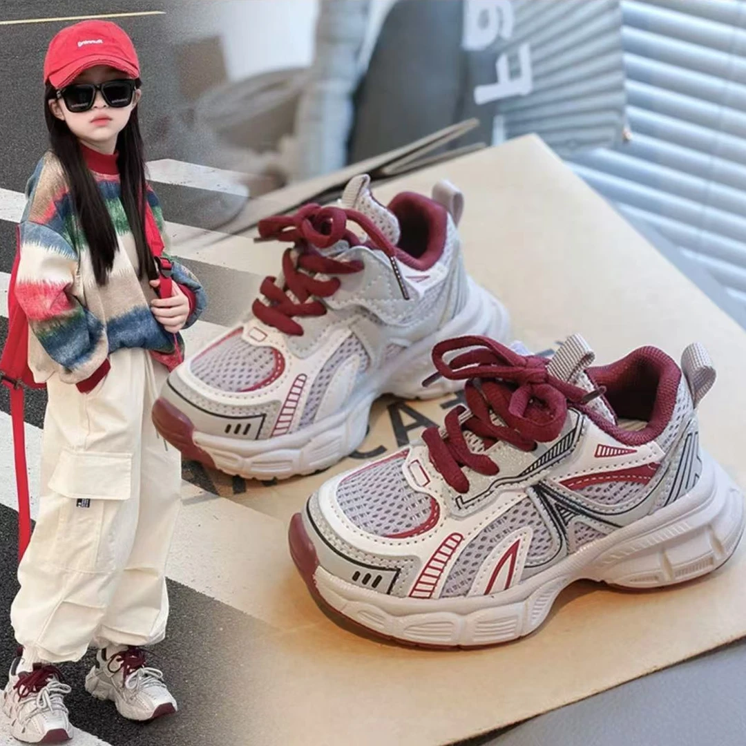 ABC儿童老爹鞋2025春秋新款女童网面运动鞋学生软底男童鞋休闲鞋